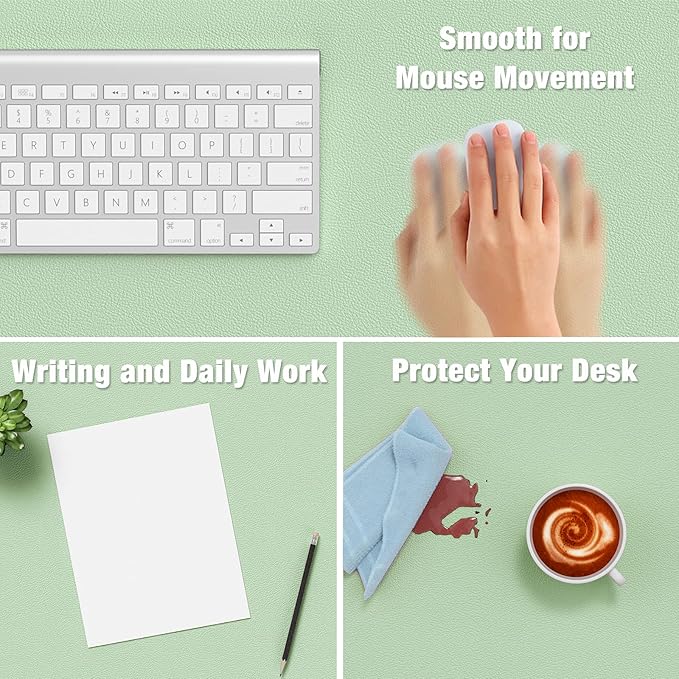 Hsurbtra Desk Pad, 23.6" x 13.8" PU Leather Desk Mat, M Extended Mouse Pad, Waterproof Desktop Blotter Protector, Non-Slip Ultra Thin Small Laptop Keyboard Writing Mat for Office Home, Lake Green