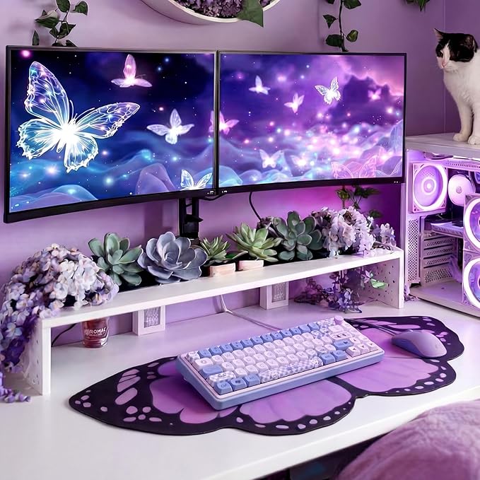 Large Purple Butterfly Gaming Mouse Pad Desk Mat Decorative Butterfly Keyboard Desk Mat with Non-Slip Base Purple Table Accessories for Office Home Study 35.43 x 15.75 Inches