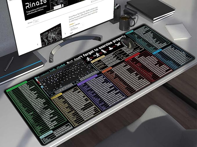Large Mouse Pad With Excel Shortcuts Cheat Sheet, Excel Tips Desk Mat, XXL Gaming Mousepad Keyboard Pad, Office Accessories for Computer, Mac, PC and Laptop