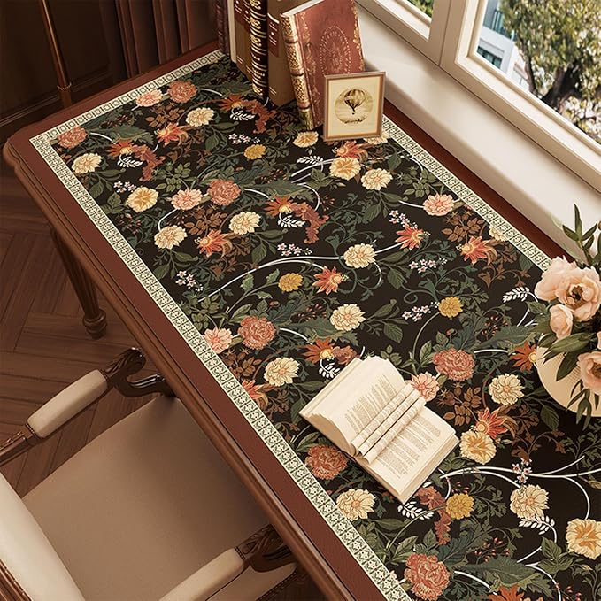 Desk Pad, ZAXOXAZ PU Leather Desk Pad Protector, 31.5" x 15.7" XXL Large Extended Flowers Mouse Pad, Big Desk Mat Floral Desk Blotter, Waterproof Desk Writing Pad for Office and Home