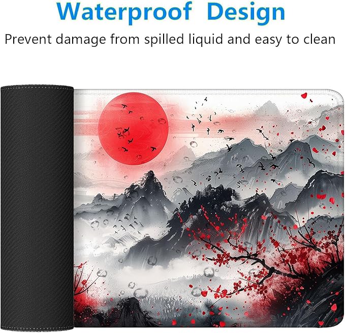 Watercolor Cherry Blossom Gaming Mouse Pad Pink Japanese Mountain Mousepad XL Large Gaming Mouse Pad Laptop Keyboard Mat Desk Pad 31.5"x11.8" Office Home Decor for Women Girl