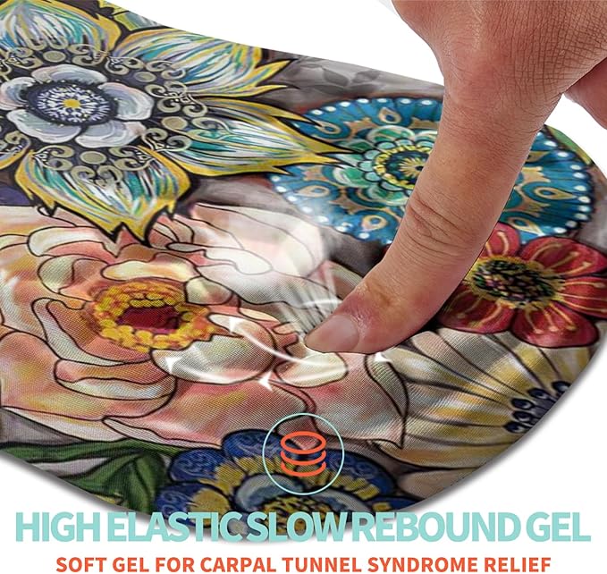 Ergonomic Mouse Pad Wrist Support with Memory Foam Massage Bulge, Carpal Tunnel Mousepad Wrist Rest for Mouse(12x8 inch, Blooming)