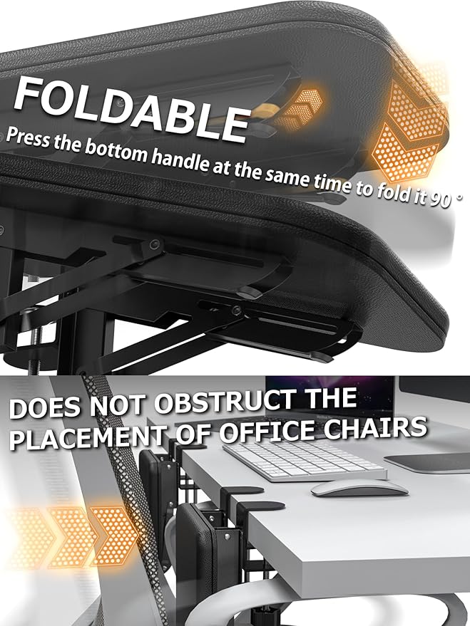 NODOCA Arm Rest for Desk, Ergonomics Wrist Rest, Desk Extender, Soft Sponge Built-in, Comfortable Arm Support for Desk, Wrapped in Eco-Friendly Leather, Foldable Elbow Rest for Desk(2, Black, 8.9'')