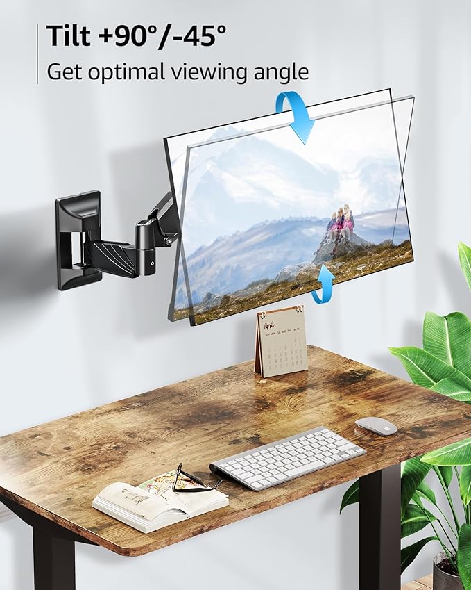 MOUNTUP Monitor Wall Mount for 17-32 Inch Computer Screen, Wall Mounted Arm Support 4.4-17.6lbs Display, Computer Monitor Arm, VESA Bracket for VESA 75x75mm and 100x100mm, Black