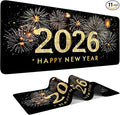 Happy New Year - 2026 Extended Gaming Mouse Pad 35.4x15.7Inch Large Desk Mat Anti-Slip Rubber Base & Durable Stitched Edges for Gamers Smooth Mouse Writing Surface for Desk Office/Home