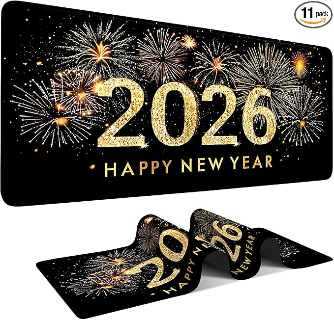 Happy New Year - 2026 Extended Gaming Mouse Pad 35.4x15.7Inch Large Desk Mat Anti-Slip Rubber Base & Durable Stitched Edges for Gamers Smooth Mouse Writing Surface for Desk Office/Home