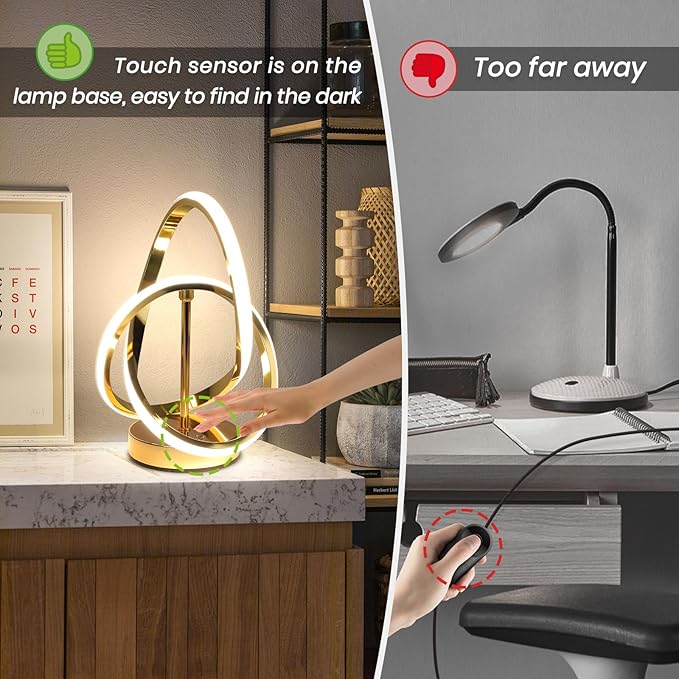 Modern LED Table Lamps, LED Spiral Table Lamp, 3 Color Dimmable Bedside Lamp, Touch Control Nightstand Lamp with USB/Type C for Bedroom, Small Gold Table Lamp for Home Decor Living Room Bedroom Office