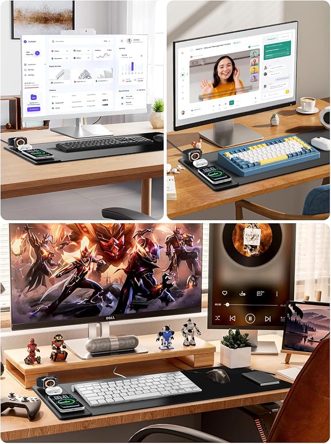 4-in-1 Mouse Pad with Magnetic Wireless Charging, 31.5"x15.8" Large Desk Mat for Laptop/Keyboard, Waterproof Smooth Surface, Non-Slip Base, with Adapter