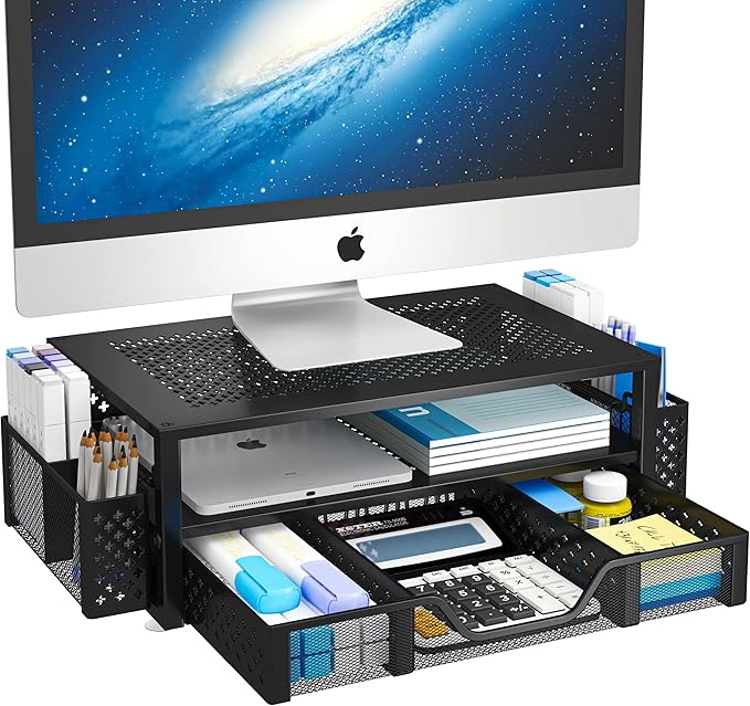 Simple Trending 2 Tier Metal Monitor Stand Riser (Black)
