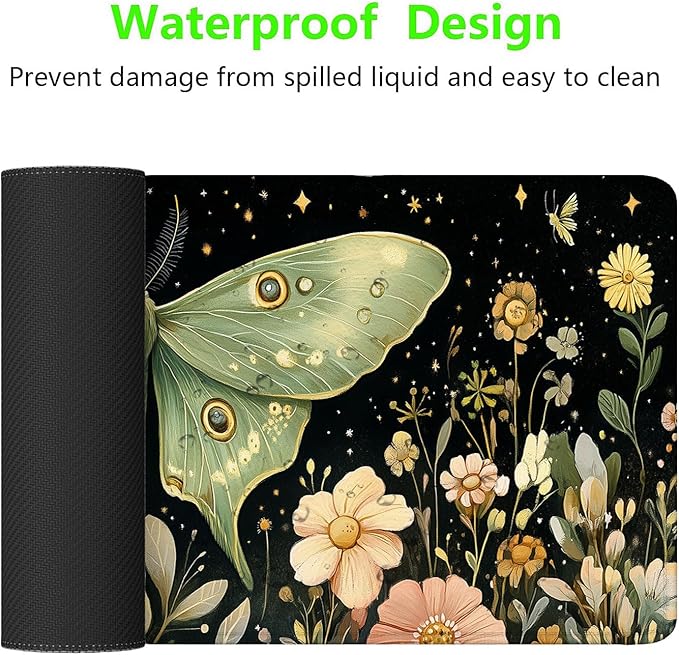 Moon Phase Moth Garden Desk Mat Luna Moth Flowers Mousepad XL Large Gaming Mouse Pad Laptop Keyboard Mat Desk Pad 31.5"x11.8" Office Computer Keyboard Laptop Home