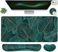 Ergonomic Large Mouse Pad and Keyboard Wrist Rest, Desk Pad for Keyboard and Mouse, 4-in-1 Large Gaming Mouse Pad with Wrist Support for Home Office Study Game-Green Leaves