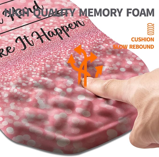 Ergonomic Slope Mouse Pad Wrist Support, Wrist Rest Mousepad for Carpal Tunnel with Massage Bulge and Slow Rebound Memory Foam (12x8 inch, Pink Stay Positive)