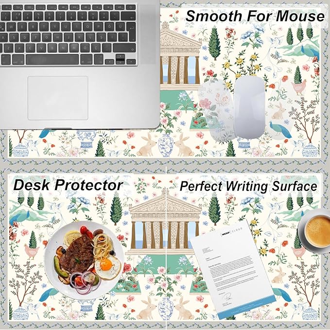 Desk Pad, ZAXOXAZ PU Leather Desk Protector, 31.5" x 15.7" XXL Large Extended Mouse Pad, Floral Desk Mat, Big Desk Blotter, Waterproof Desk Writing Pad for Office and Home (Flowers Garden)