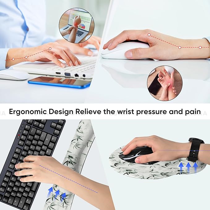 RICHEN 3 PCS Computer Mouse Pads for Desk with Coaster Set, Non-Slip Keyboard Wrist Rest and Mouse Pad Set, Ergonomic Design(YKMWR-56)