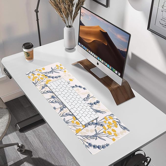ALOANES Waterproof Mouse Pad with Durable Stitched Edge, Large Gaming Keyboard Pad, Non-Slip Rubber Base, Extended Desk pad for Gamer, Office & Home, Yellow Flower Mousepad 31.5''x 11.8''x 0.12''