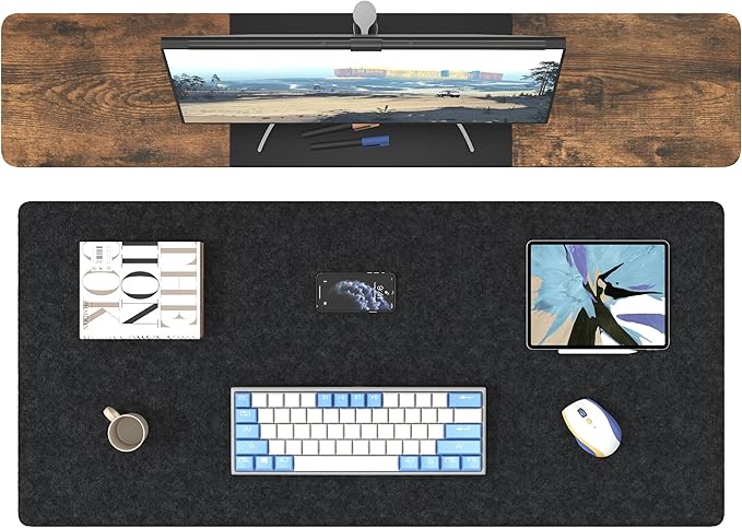 DAWNTREES Non-Slip Felt Desk Mat,36 x 15.8 Inches Large Desk Pad Protector,Office Computer Desk Mat for Full Keyboard and Mouse Pad