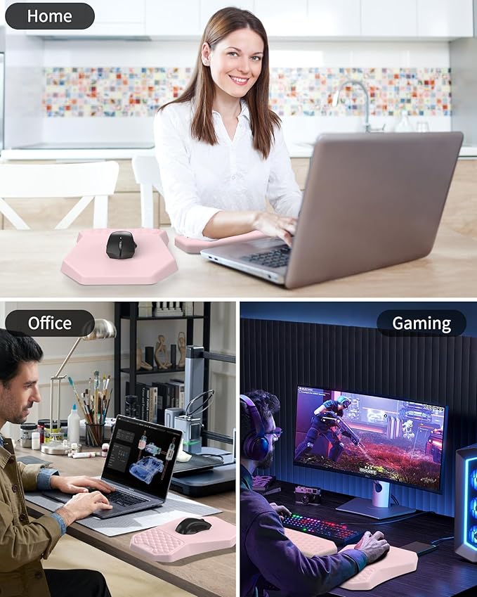 Ergonomic Mouse Pad Wrist Rest Support, Massage Design Surface for Carpal Tunnel, Memory Foam, Non-Slip PU Base for Computer Desk, Pink