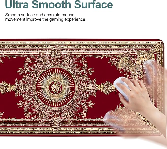 Red Vintage Extended Gaming Mouse Pad 31.5x11.8inches Large Desk Mat Anti-Slip Rubber Base & Durable Stitched Edges for Gamers Smooth Mouse Writing Surface for Desk Office/Home