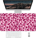 Pink Leopard Desk Pad Protector, Stitched Edges Mouse Pad, Large Office Desk Mat, Non-Slip Desk Blotter, Laptop Desk Pad, Desk Writing Pad for Office and Home (31.5" x 15.7 ")