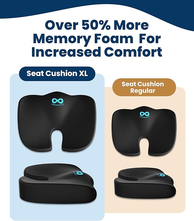 Everlasting Comfort Doctor Recommended Memory Foam Seat Cushion for Office Chairs & Car - Ergonomic Office Desk Accessories - Cushions for Tailbone Support, Sciatica (Black, XX-Large)