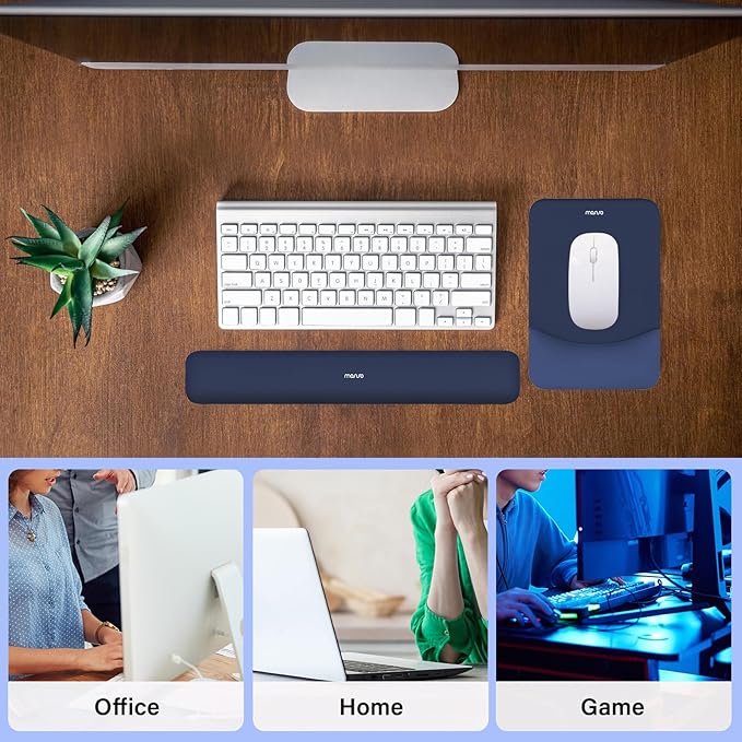 MOSISO Wrist Rest Support for Mouse Pad&Keyboard Set, Rectangular Ergonomic Mousepad Non-Slip Base Home/Office Easy Typing Pad with Neoprene Cloth&Raised Silicone Lining, Navy Blue