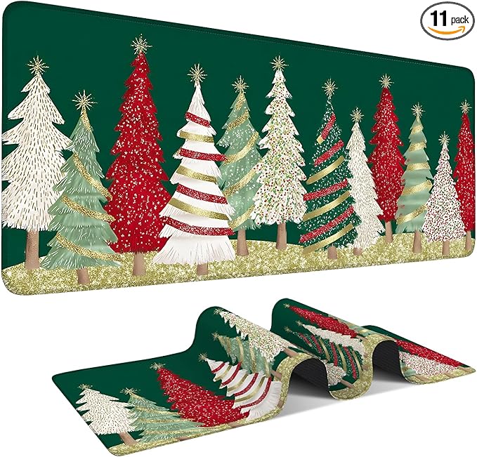 Christmas Tree - Green Extended Gaming Mouse Pad 35.4x15.7Inch Large Desk Mat Anti-Slip Rubber Base & Durable Stitched Edges for Gamers Smooth Mouse Writing Surface for Desk Office/Home