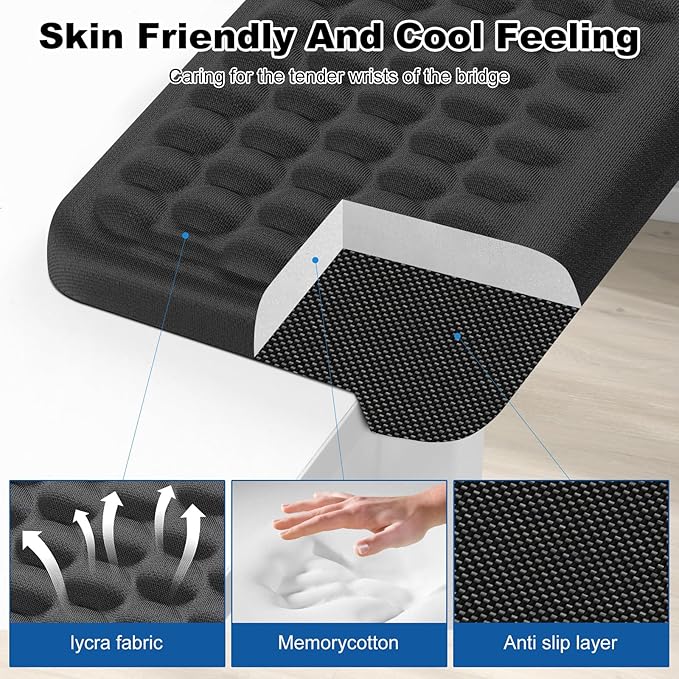 L-Shaped Arm Rest for Desk(2-Piece) Made of Memory Foam,Footrest for Under Desk at Work.Ideal for Office and Home Use.Reduces Typing Fatigue and Enhances Comfort During Work Or Gaming（ Black）