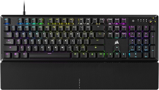 CORSAIR K70 CORE RGB Mechanical Wired Gaming Keyboard with Palmrest – Pre-Lubed MLX Red Linear Switches, SOCD, ABS Double-Shot Keycaps, Sound Dampening, Media Control Dial, QWERTY NA – Black