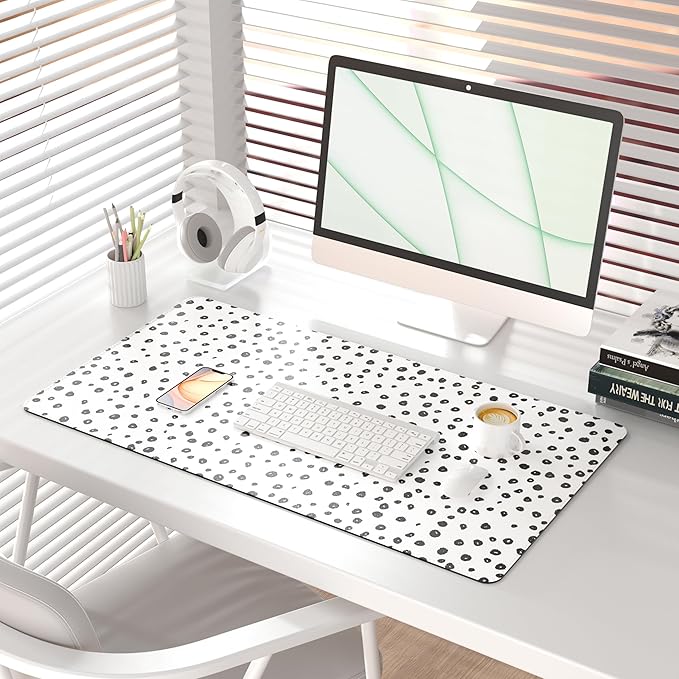 Colorful Star Boho Desk Mat, XXL Mouse Pad Desk Pad Boho Desk Accessories for Women Office Decor, Non-Slip Rubber Base Waterproof Leather Computer Desk Mat, Polka Dot Gaming Mousepad, 31.5" x15.7"