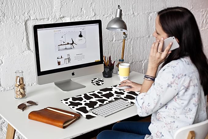 Cow Print Mouse Pad 24x12 Inch Mousepad Black and White Desk Pad Large Gaming Desk Mat Long Protector Mat Big Non Slip Laptop Mat for Wireless Mouse Work Computer