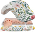2-in-1 Ergonomic Set, Wave Keyboard Wrist Rest and Massage Slope Mouse Pad Wrist Support, Rebound Memory Foam for Ergonomic Comfort (Pink Flowers)