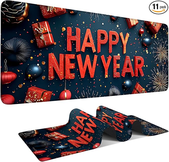 Happy New Year Extended Gaming Mouse Pad 31.5x11.8inches Large Desk Mat Anti-Slip Rubber Base & Durable Stitched Edges for Gamers Smooth Mouse Writing Surface for Desk Office/Home