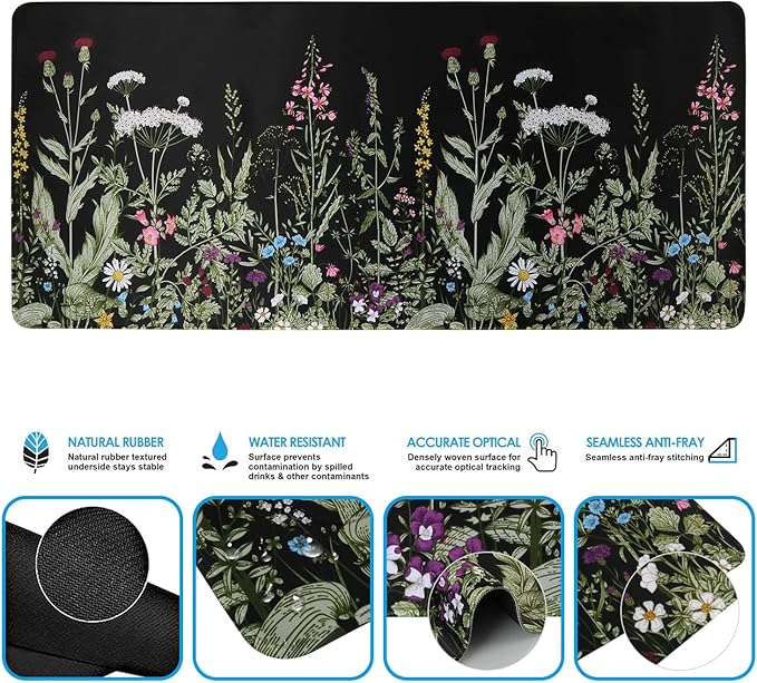 iCasso Large Mouse Pad for Desk, Computer Desk Mat, 3Pcs XXL Keyboard and Mouse Pad + Keyboard Wrist Rest, Desk Matt for Desktop, Easy Typing & Comfort Ultra Thick Mousepad Keyboard Mat (Weeds)