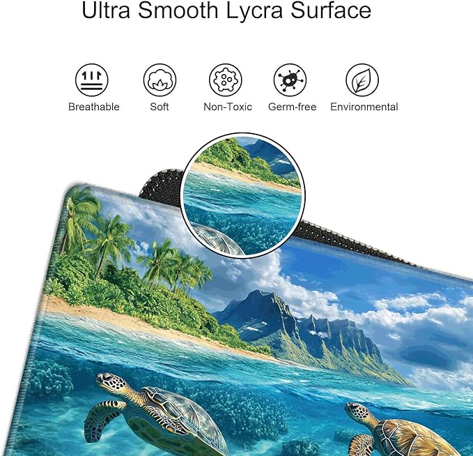 Gaming Mouse Pad Large Mousepad Sea Turtle Desk Mat XXL Big Desk Pad 31.5x15.75 Rubber Base Computer Pad with Stitched Edges Mouse Mat for Work Game Home Office