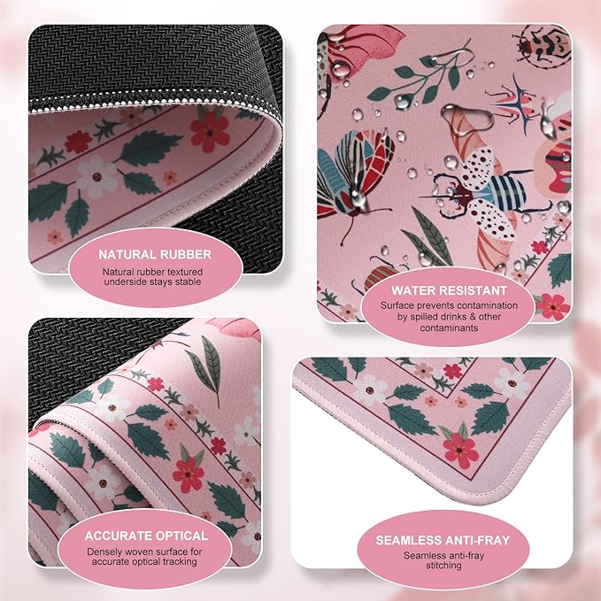 iCasso Large Mouse Pad for Desk, Computer Desk Mat, 3Pcs XXL Keyboard and Mouse Pad + Keyboard Wrist Rest, Desk Matt for Desktop, Easy Typing & Comfort Ultra Thick Mousepad Keyboard Mat (Pink)