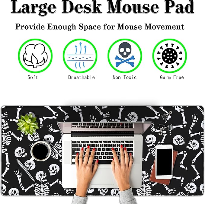Long?Mouse?Pad Black Keyboard Mat, Big Mouse Pads Large Mousepad XXL Mats, Gaming Desk Pad Non-Slip Rubber Base, 35.4 X 15.7 inch for Work/Game/Office/Home Skeletons Dancing at A Party