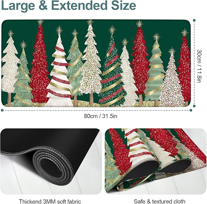 Christmas Tree - Green Extended Gaming Mouse Pad 1.5x11.8inches Large Desk Mat Anti-Slip Rubber Base & Durable Stitched Edges for Gamers Smooth Mouse Writing Surface for Desk Office/Home