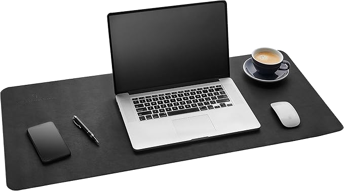 Gallaway Leather Desk Mat, Office Writing Desk Pad, Large 36" x 17" Black, for Top of Desks, Gift Ready Elegant Computer Desk Cover Protector PU Leather