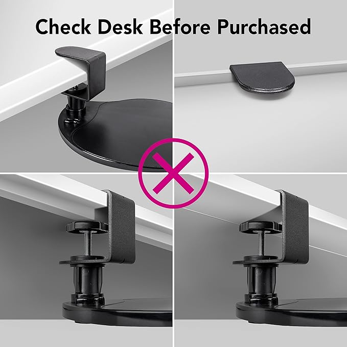 EHO Clamp on Mouse Platform, Clip on Pad Rotating 360 Degree, Ergonomic Mouse Tray Attachment, Mouse Pad, Slide Out Tray, Suitable for 1.5" Thickness Desk, for Home Office Desk Organizer (Platinum)