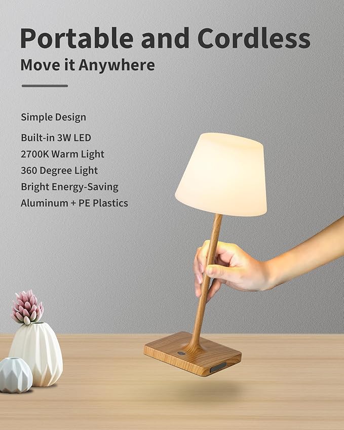 LED Cordless Table Lamp, 4000mAh Portable Rechargeable Battery Powered Dimmable Outdoor Waterproof Table Light, Touch Night Light for Bedroom, Bathroom, Restaurant, Garden 14.5"