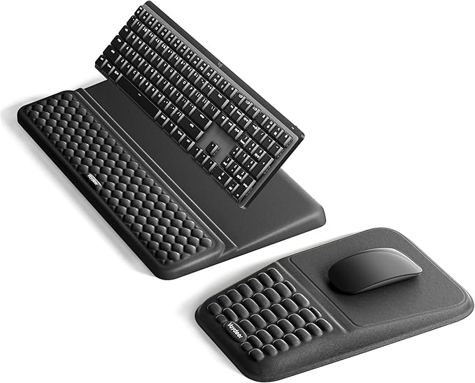 Vaydeer Keyboard Stand and Mouse Pad Set with Wrist Rest, Soft Memory Foam Wrist Support, Ergonomic Wrist Cushion for Desk, Relieves Carpal Tunnel Pain, Palm Hand Typing for Office, Home, Gaming