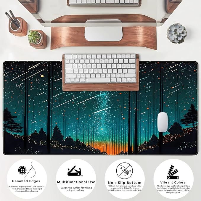 Fantasy Meteor Shower Desk Mat Blue Cosmic Mouse Pad Large Gaming Mousepad Extended Space Night Sky Desk Pad XXL 31.5 x 15.7 in Laptop Computer Mouse Keyboard Mat for Office Desk Decor