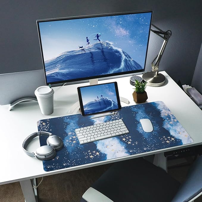Bloss Large Gaming Mouse Pad XL Desk Mat, Mousepads, Extended Desk Pad, Mouse Mat with Anti-Slip Rubber Base-Blue Star Sky (31.5 x 15.7 x 0.12 Inches)