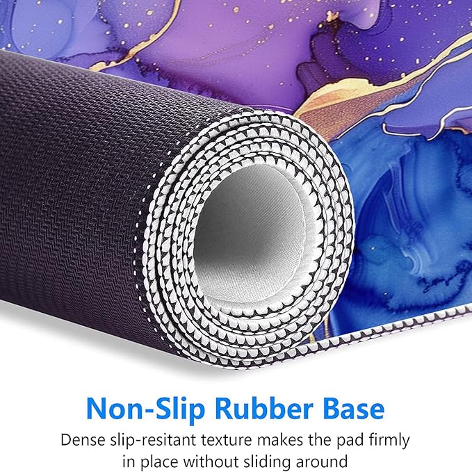 Purple Marble Gaming Mouse Pad Blue Gold Marbling Mousepad XL Large Gaming Mouse Pad Laptop Keyboard Mat Desk Pad 31.5"x11.8" Office Home Decor for Women Girl