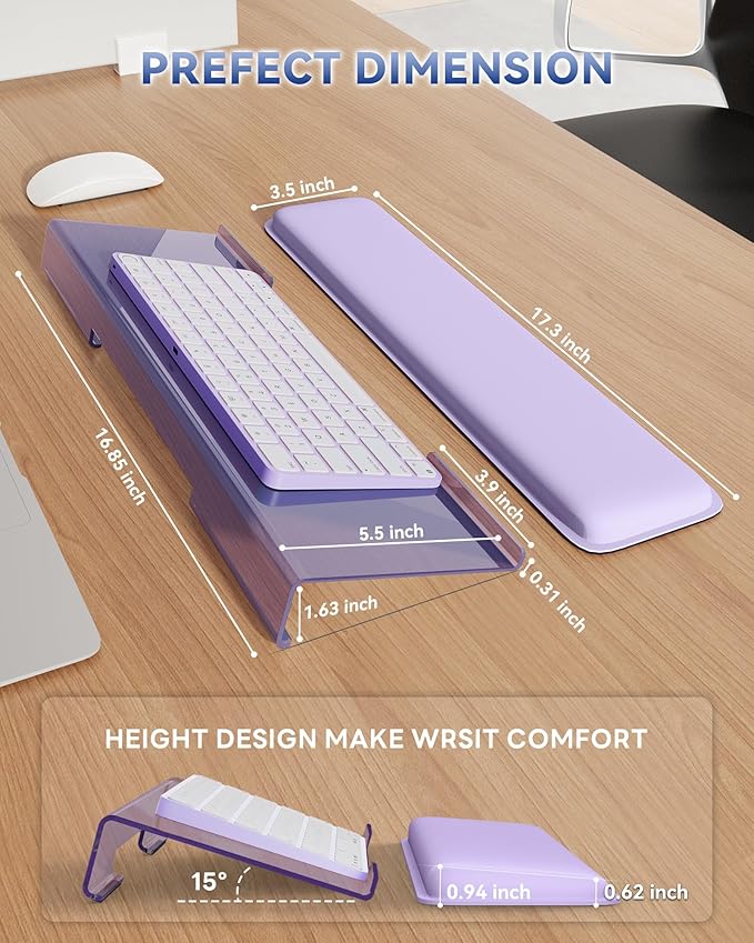 Computer Keyboard Stand for Desktop, Keyboard Wrist Rest Holder Stand for Easy Typing with Wrist Pad for Office Desk, Home, School(Purple)