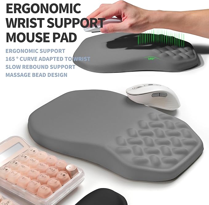 2-in-1 Ergonomic Set, Wave Keyboard Wrist Rest and Massage Slope Mouse Pad Wrist Support, Rebound Memory Foam for Ergonomic Comfort (Dark Grey)