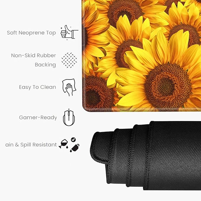 Gaming Mouse Pad 48 x 24 Giant Desk Mat XXXL Mousepad Extra Large Desk Pad Sunflower Full Huge Computer Mat for Protector Desktop Wireless Women