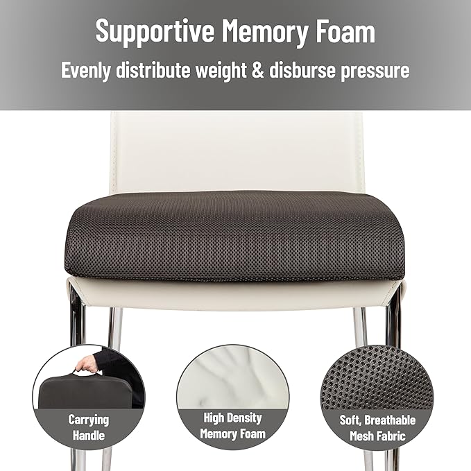 Mind Reader Air-Cloud Seat Cushion, Ergonomic Support for Posture, Pressure Relief, and Pain Reduction, Portable with Washable Cover, Memory Foam, Gray