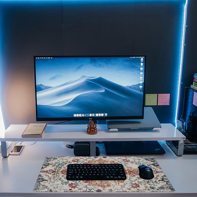 Large Gaming Mouse Pad for Desk,Boho Carpet Style Desk Mat for Desktop,Boho Rug Desk Pad, Extended Big Computer Keyboard Mouse Pad with Non-Slip Base and Stitched Edges 31.5"x11.8"