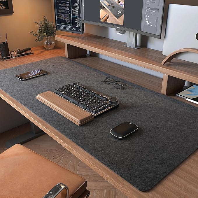 DAWNTREES Non-Slip Felt Desk Mat,36 x 15.8 Inches Large Desk Pad Protector,Office Computer Desk Mat for Full Keyboard and Mouse Pad